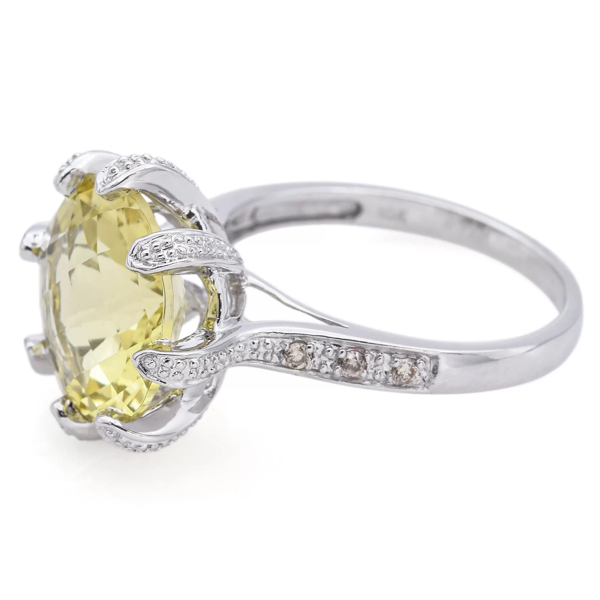 Estate 10K White Gold 5.72Ct Citrine & Diamond Round Faceted Cocktail Ring Size8