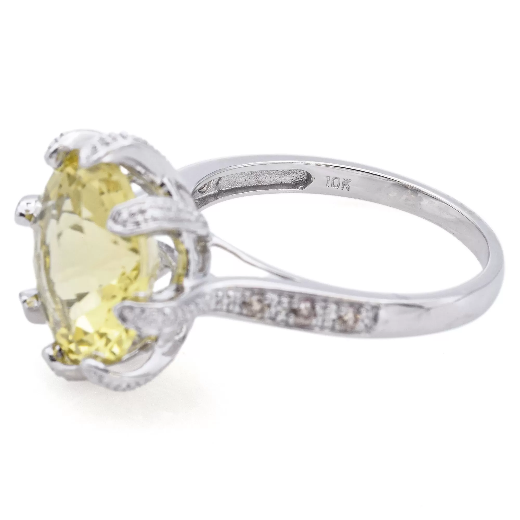 Estate 10K White Gold 5.72Ct Citrine & Diamond Round Faceted Cocktail Ring Size8