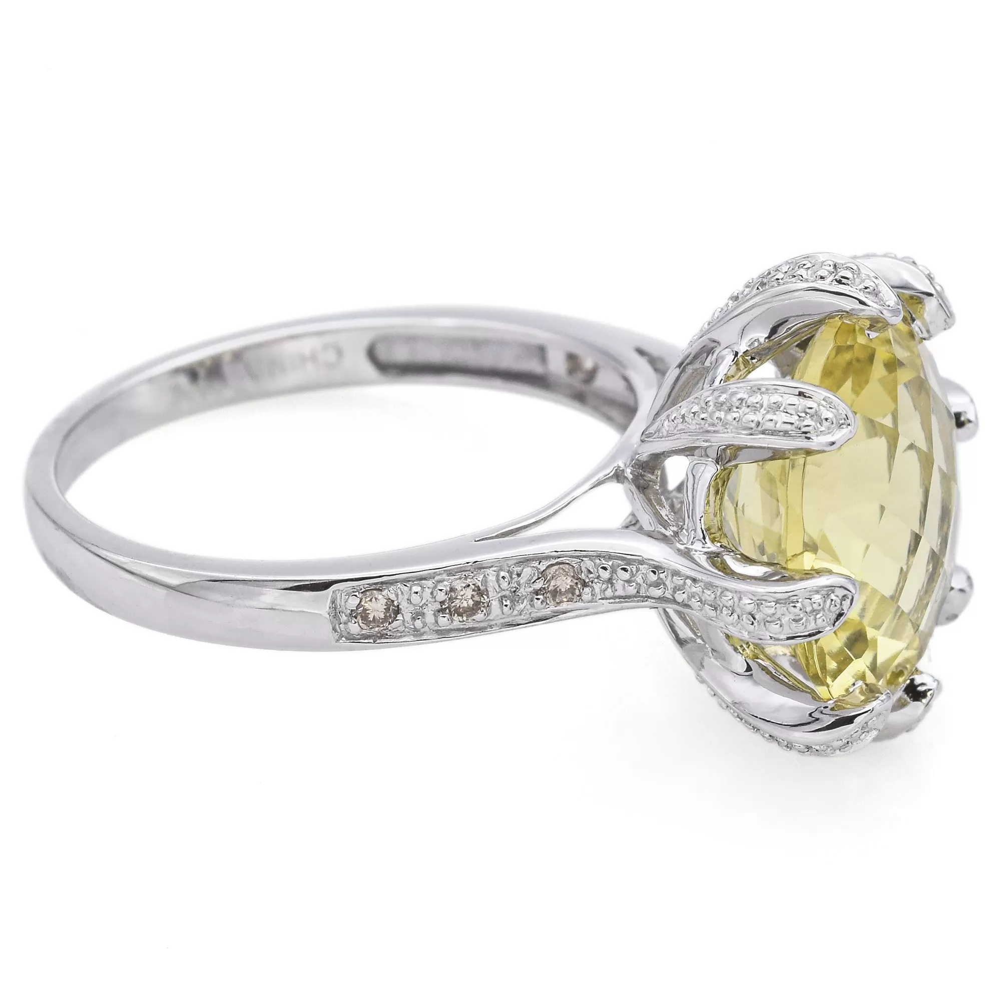 Estate 10K White Gold 5.72Ct Citrine & Diamond Round Faceted Cocktail Ring Size8