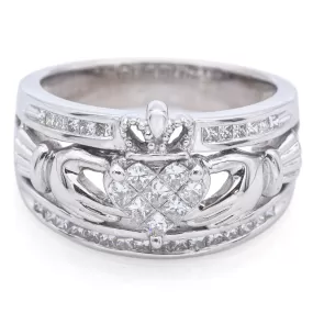 Estate 14K White Gold 0.66 TCW Diamond Claddagh Band Ring Size 7.5