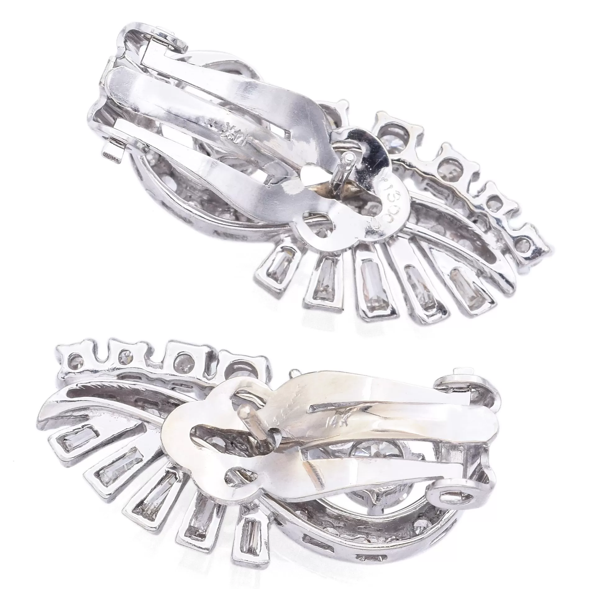 Estate 14K White Gold 1.40 TCW Diamond Swirl Clip-On Drop Earrings