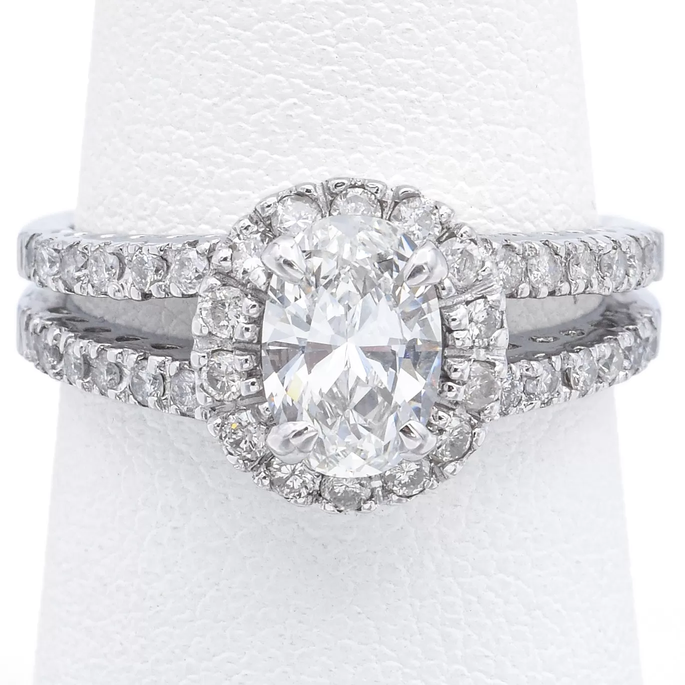 Estate 14K White Gold Appraised 0.96Ct Center Oval Diamond Band Ring 1.60TCW Size 7