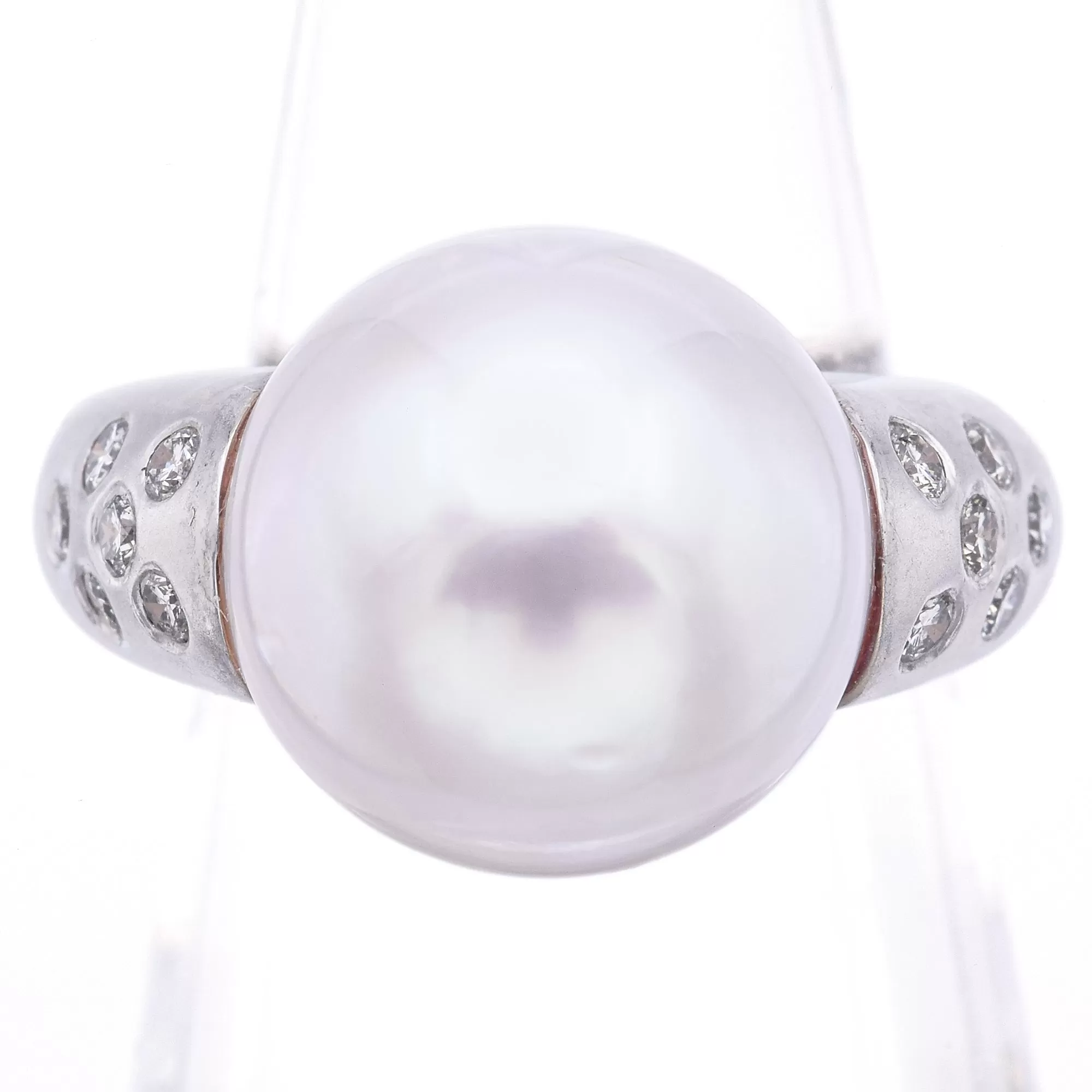 Estate 14K White Gold Pearl & Diamond Cocktail Ring Size 8.25