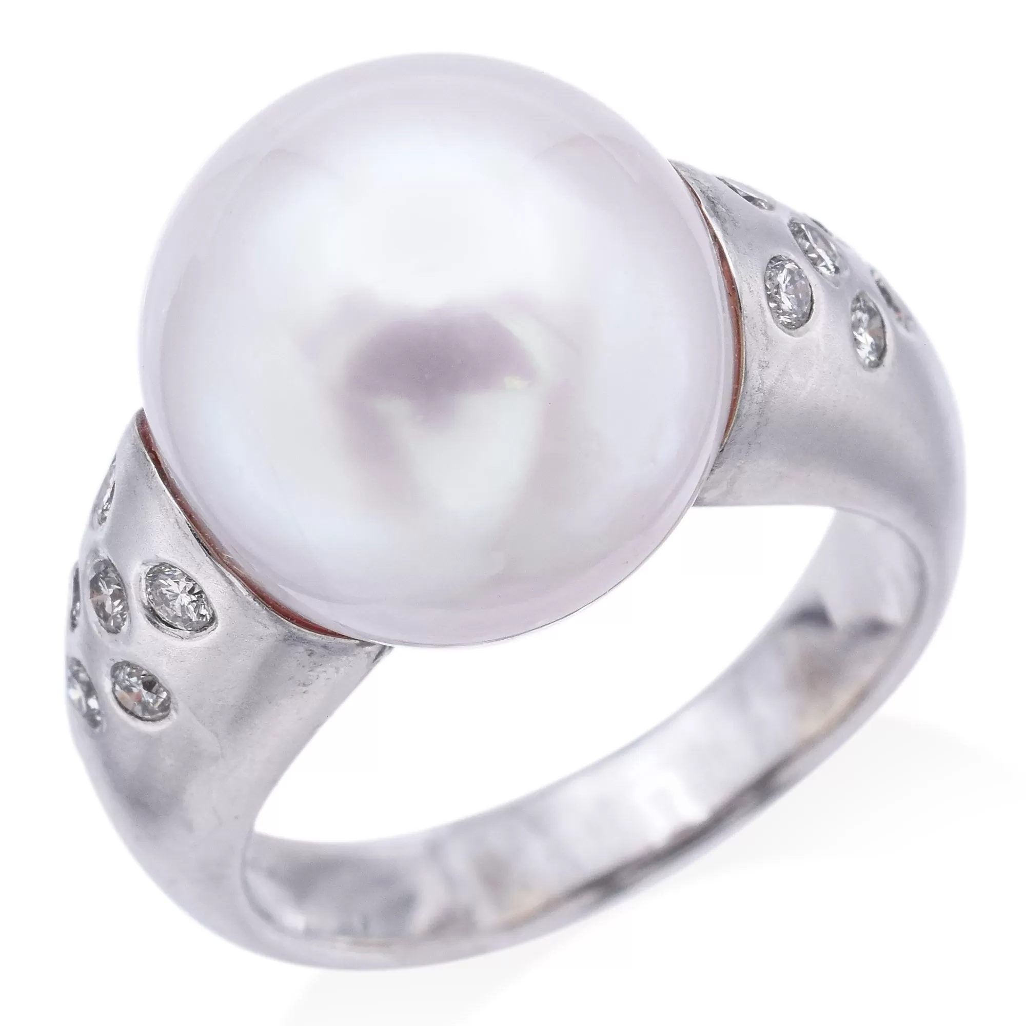 Estate 14K White Gold Pearl & Diamond Cocktail Ring Size 8.25