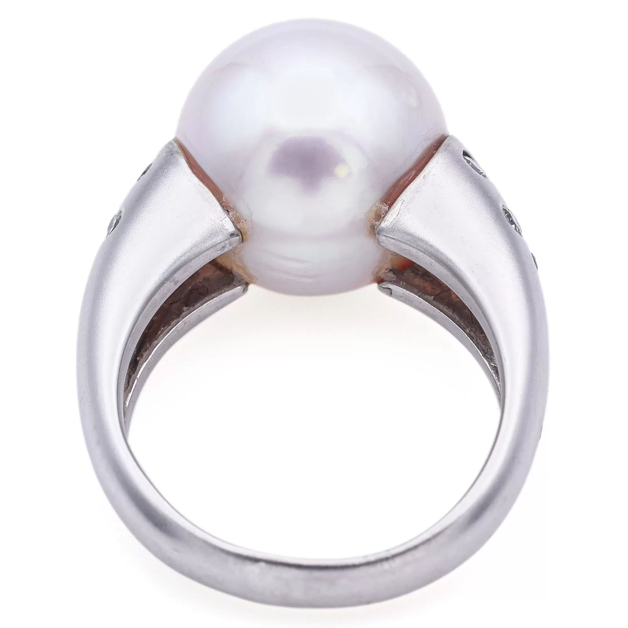 Estate 14K White Gold Pearl & Diamond Cocktail Ring Size 8.25