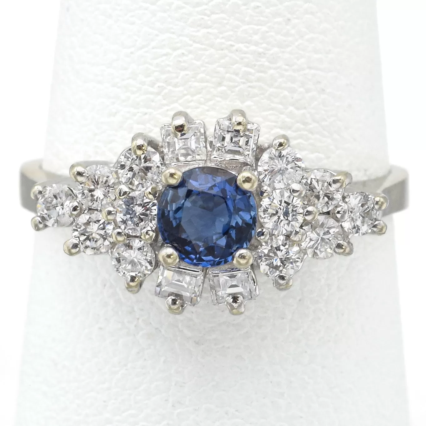 Estate 14K White Gold Sapphire & 0.48 TCW Diamond Band Ring