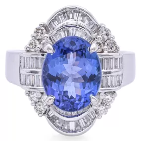 Estate 18K White Gold 2.8Ct Tanzanite & 0.72 TCW Diamond Cocktail Ring Size 4.75