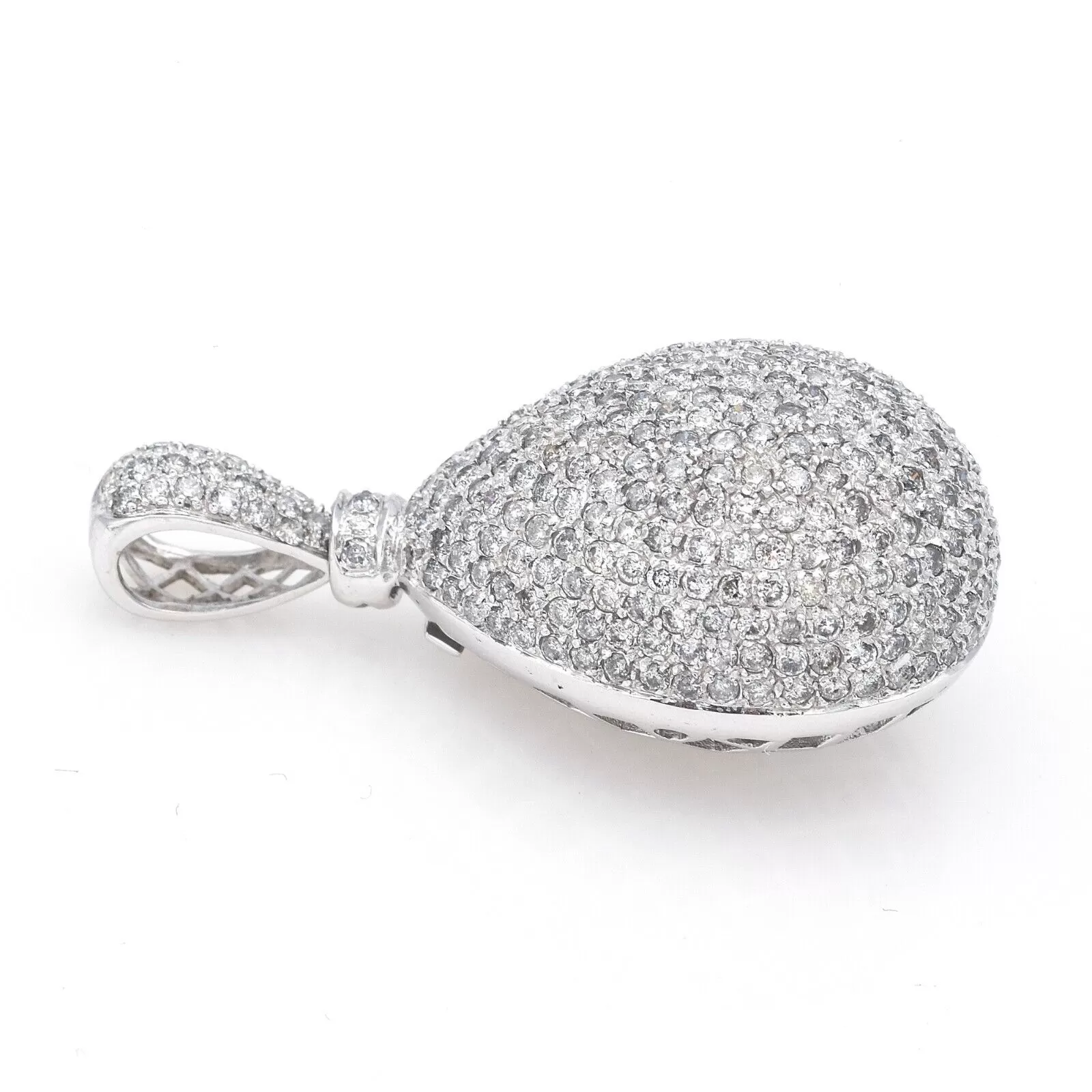 Estate 18K White Gold 4.00 TCW Diamond Pave Puffed Pear Shape Pendant 11.2 Grams