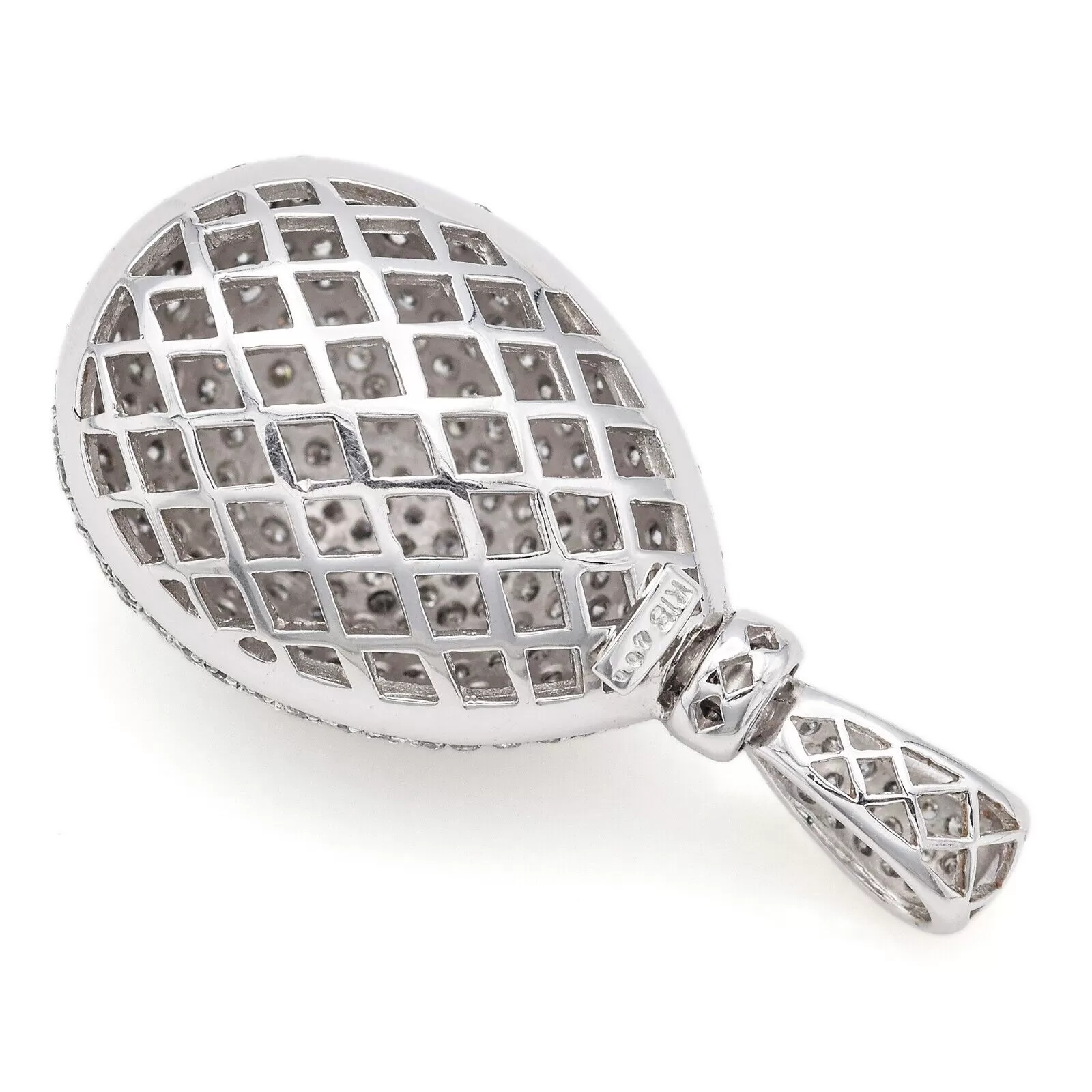 Estate 18K White Gold 4.00 TCW Diamond Pave Puffed Pear Shape Pendant 11.2 Grams