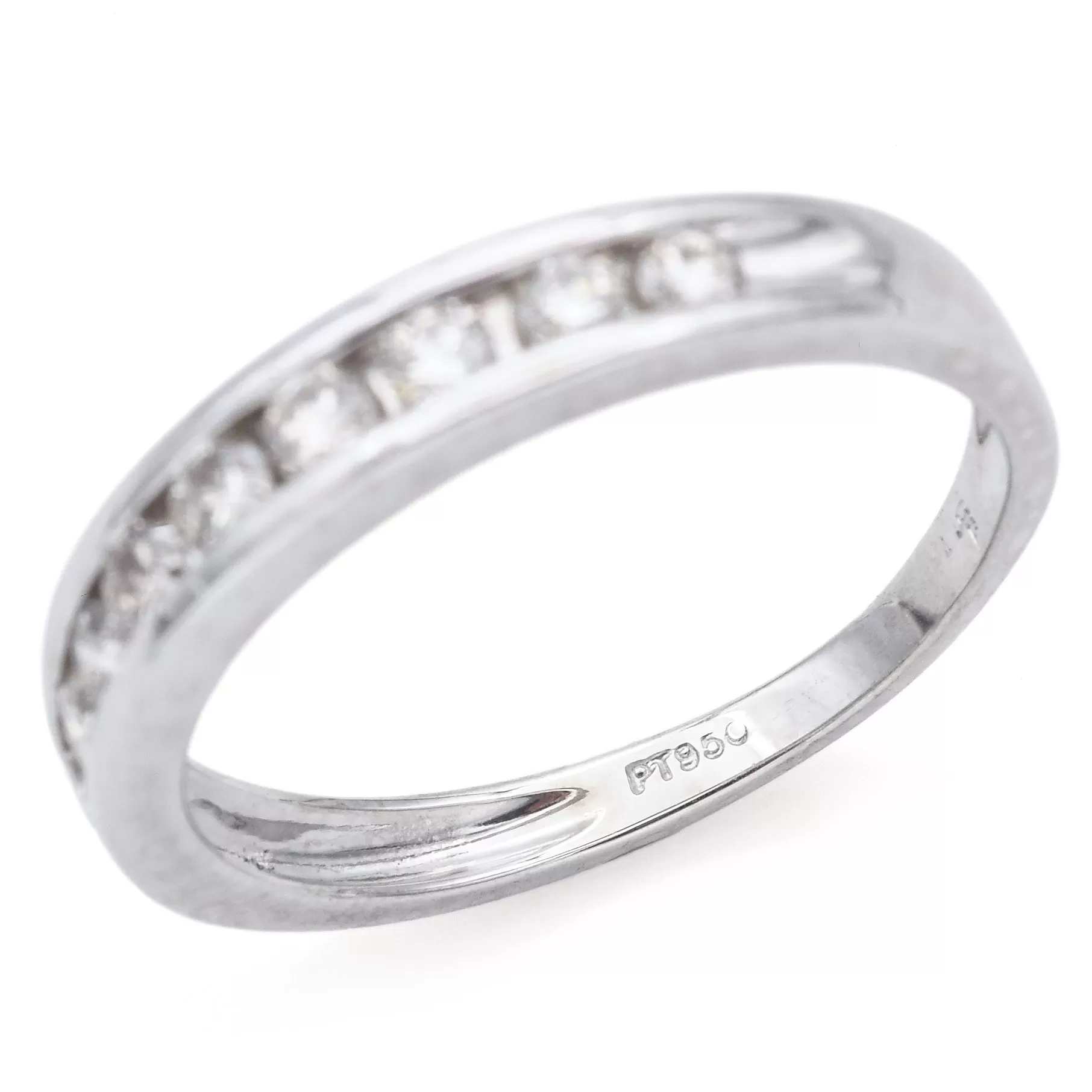 Estate 950 Platinum 0.54 TCW Diamond Semi-Eternity Band Ring Size 7.75