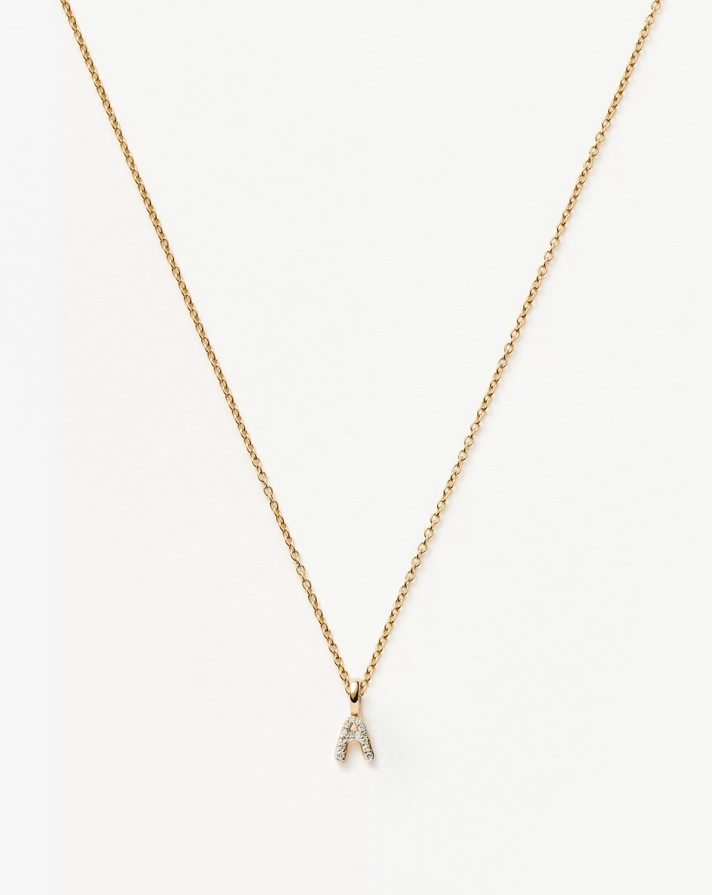 Fine Diamond Initial Mini Pendant Necklace  - A | 14k Solid Yellow Gold Plated/Diamond