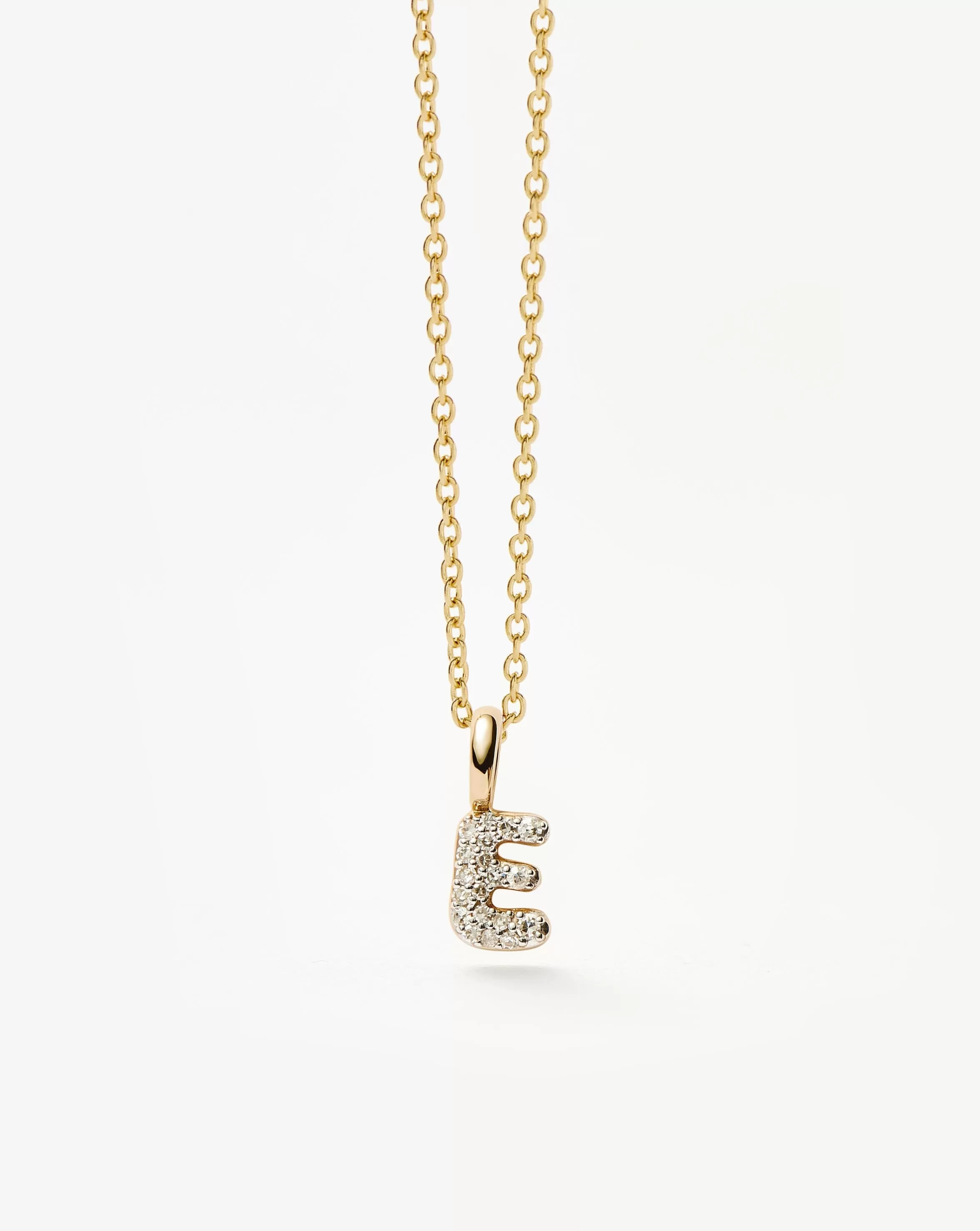 Fine Diamond Initial Mini Pendant Necklace  - E | 14k Solid Yellow Gold Plated/Diamond