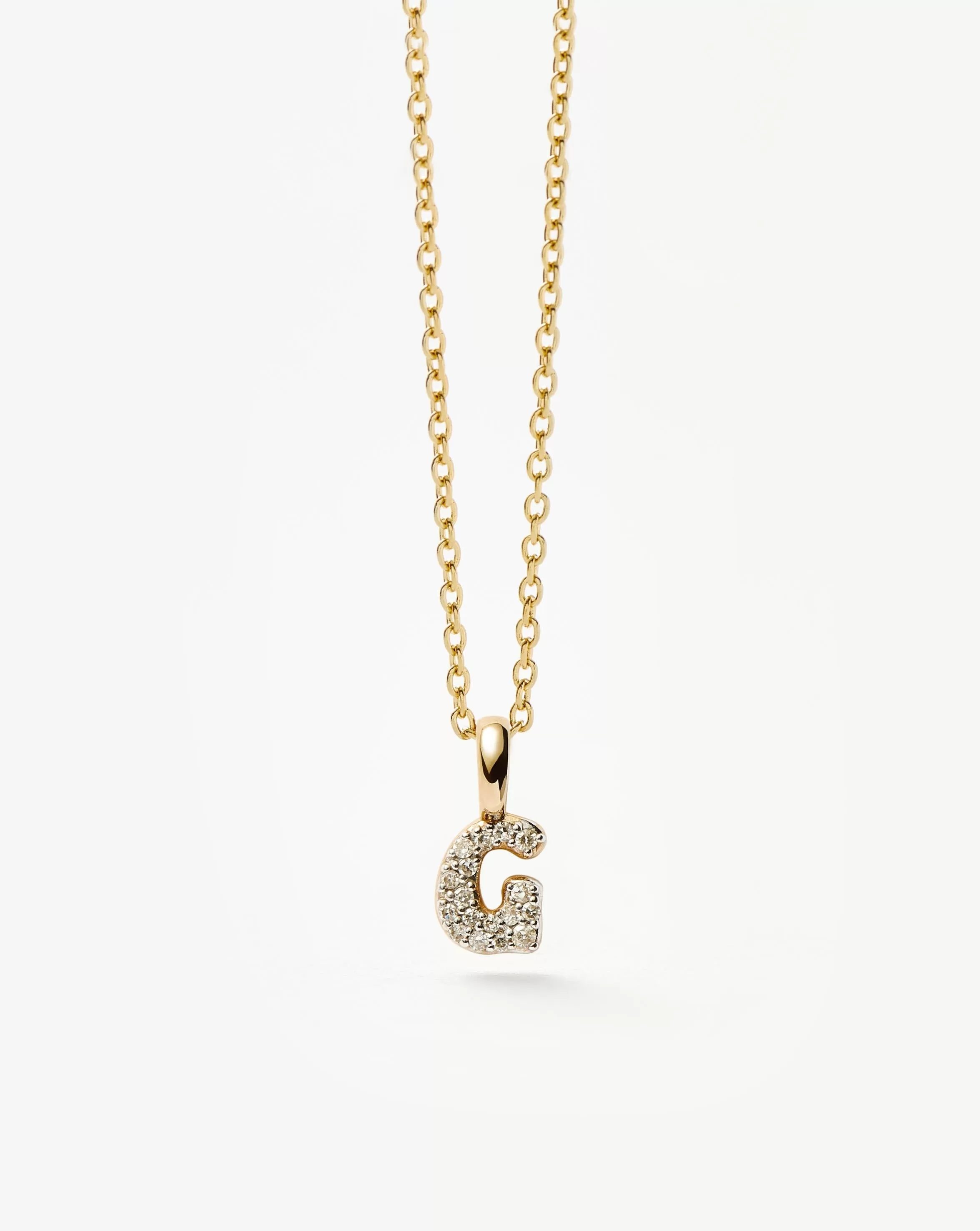 Fine Diamond Initial Mini Pendant Necklace - G | 14k Solid Yellow Gold Plated/Diamond