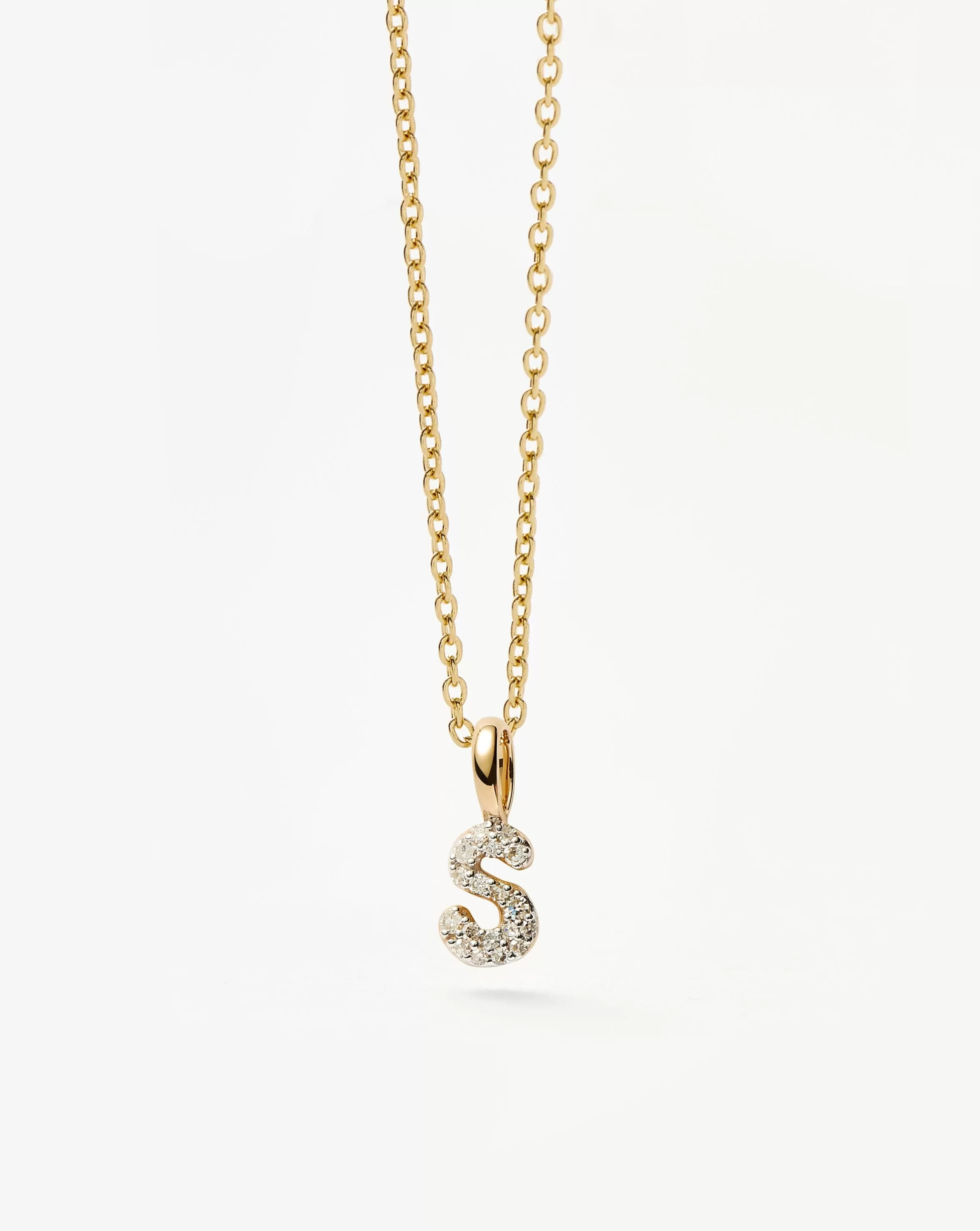 Fine Diamond Initial Mini Pendant Necklace - S | 14k Solid Yellow Gold Plated/Diamond