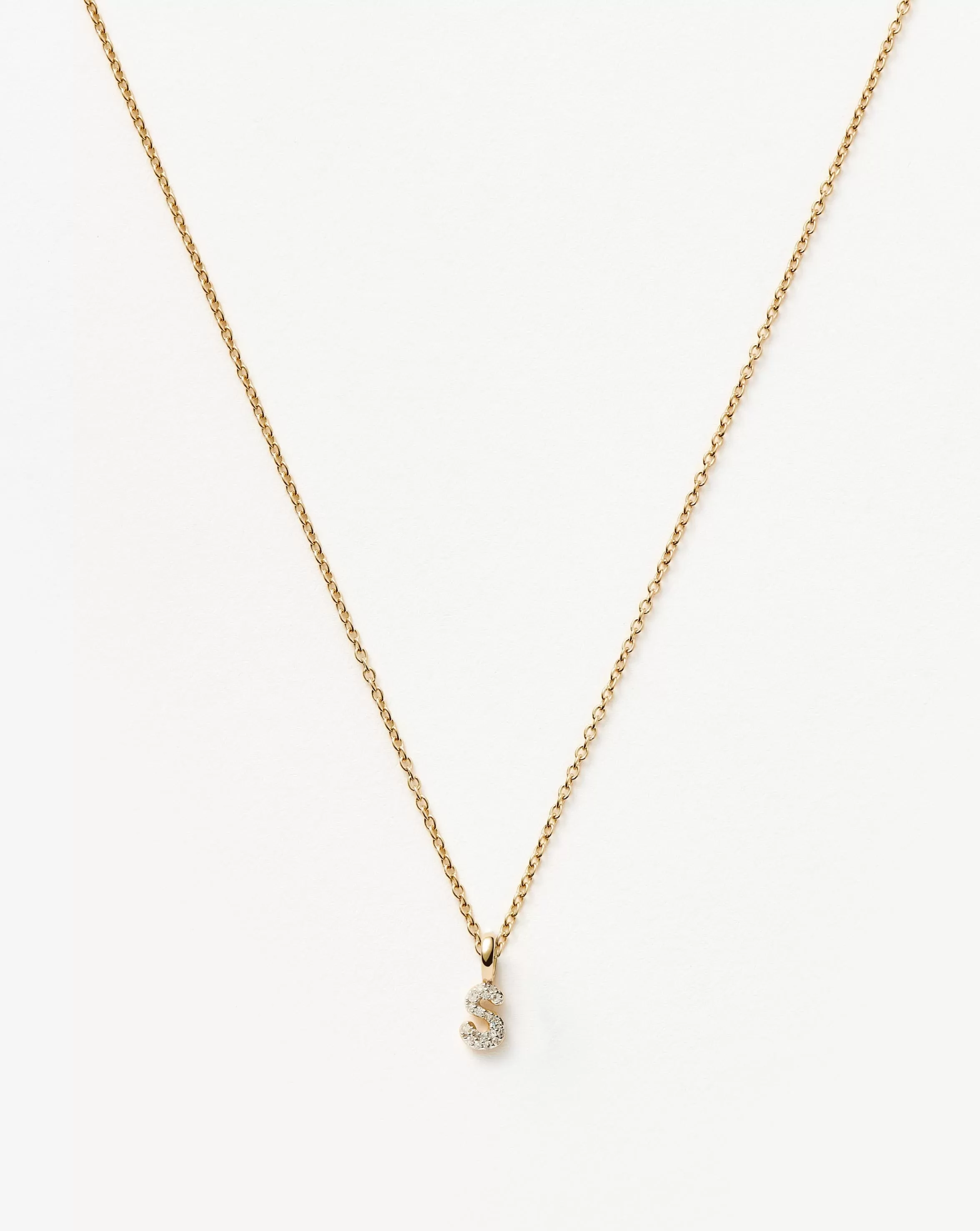 Fine Diamond Initial Mini Pendant Necklace - S | 14k Solid Yellow Gold Plated/Diamond