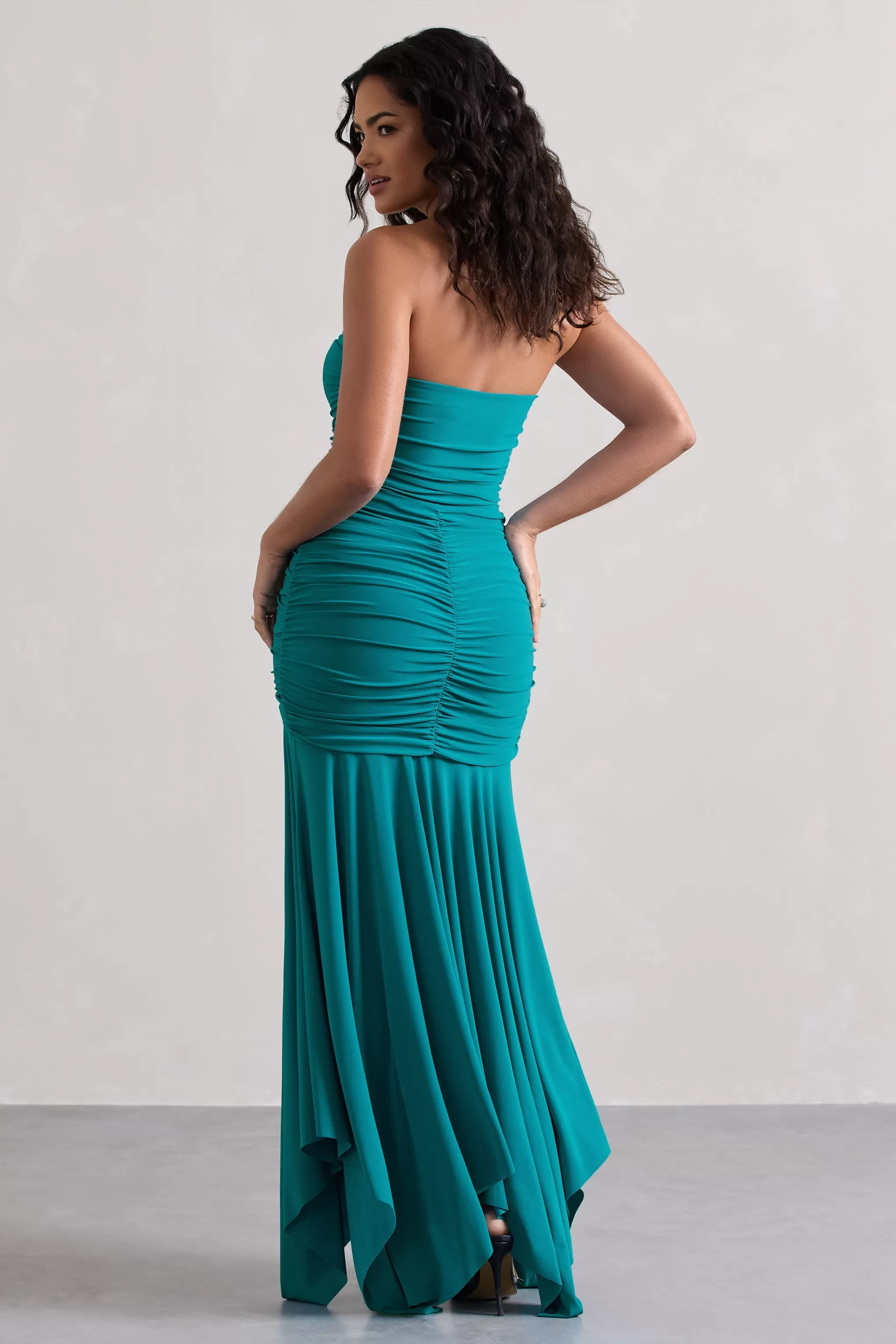 Florianne | Turquoise Ruched Bandeau Maxi Dress