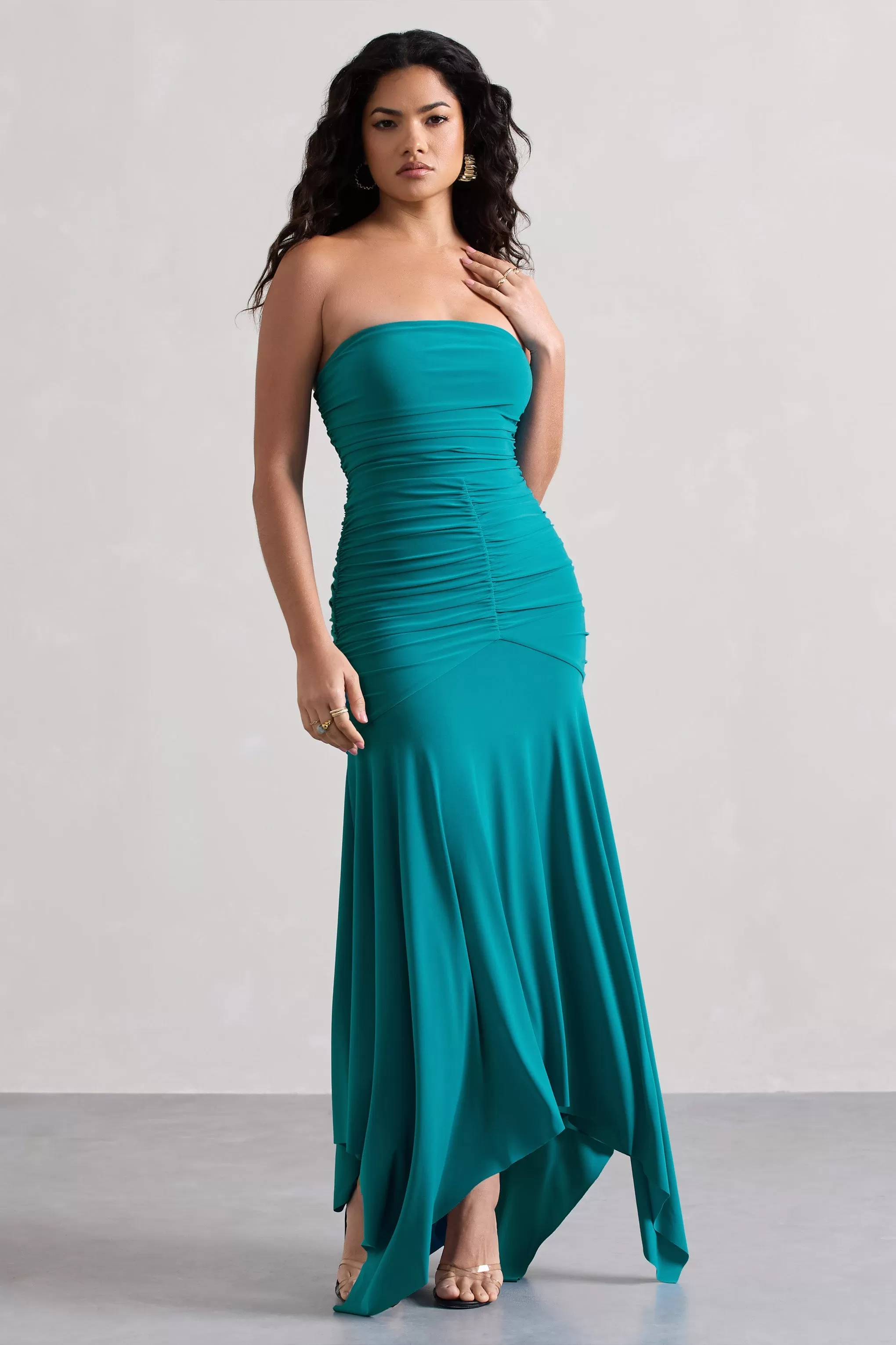 Florianne | Turquoise Ruched Bandeau Maxi Dress