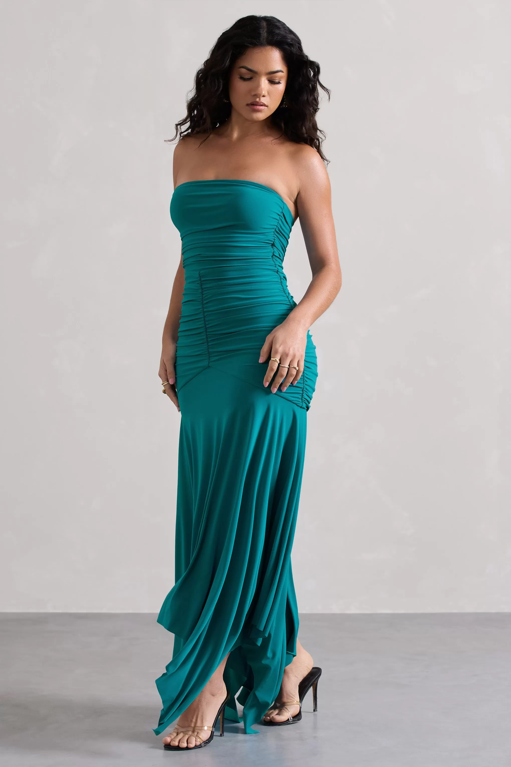 Florianne | Turquoise Ruched Bandeau Maxi Dress