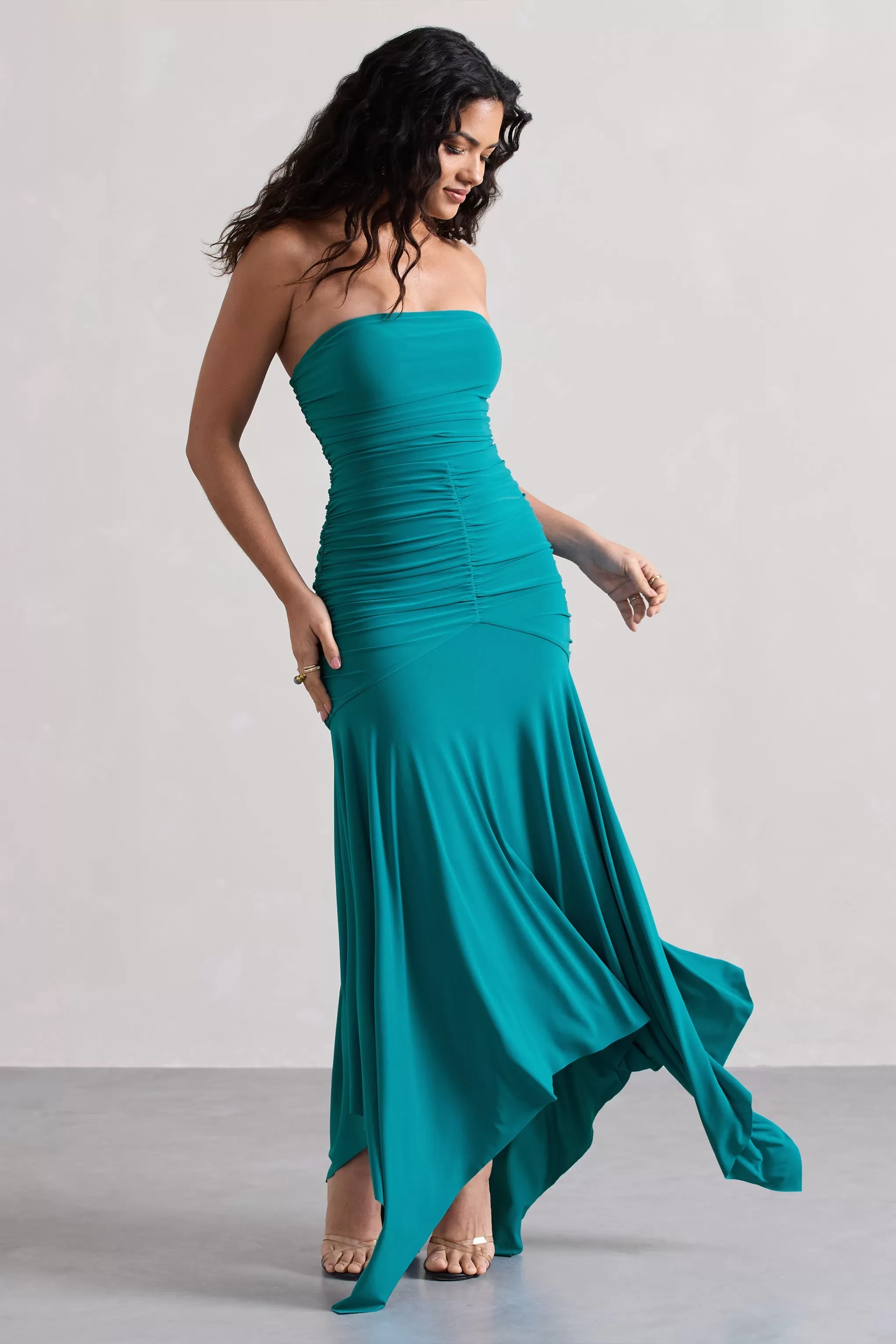 Florianne | Turquoise Ruched Bandeau Maxi Dress