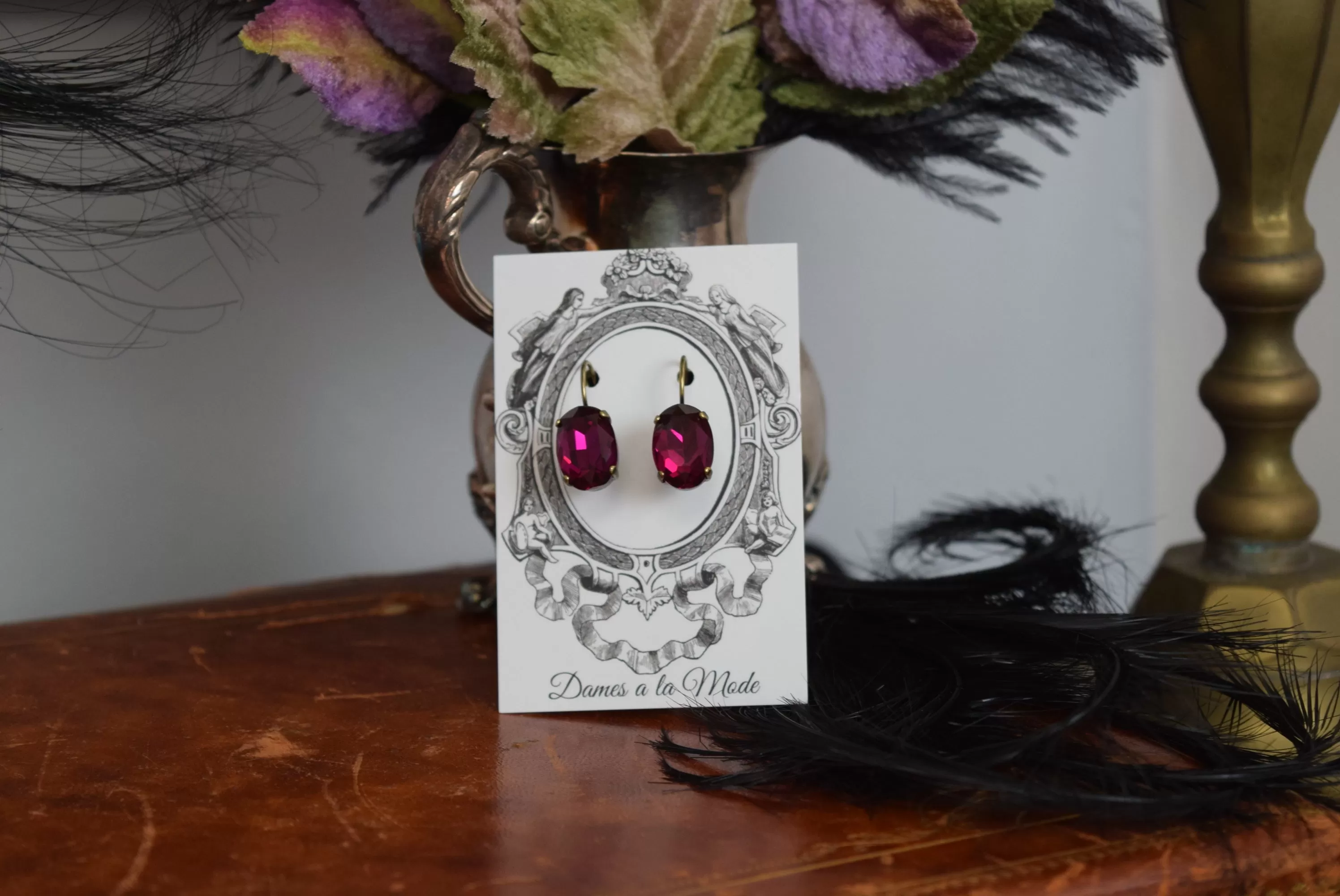 Fuchsia Pink Aurora Crystal Earrings - Medium Oval