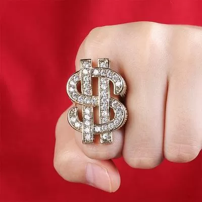 Full Iced Giant Dollar Sign Ring