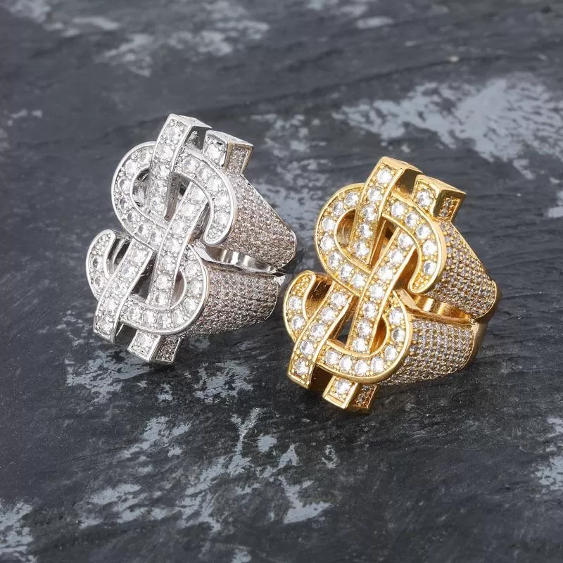 Full Iced Giant Dollar Sign Ring