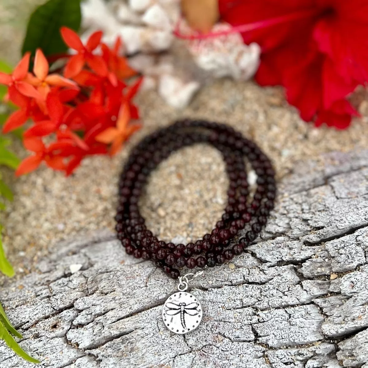 Garnet Wrap Bracelet with Dragonfly to Remind Us to Live to the Fullest