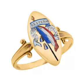 Georgian 18k Rare French Revolution Enamel Royalist Navette Ring