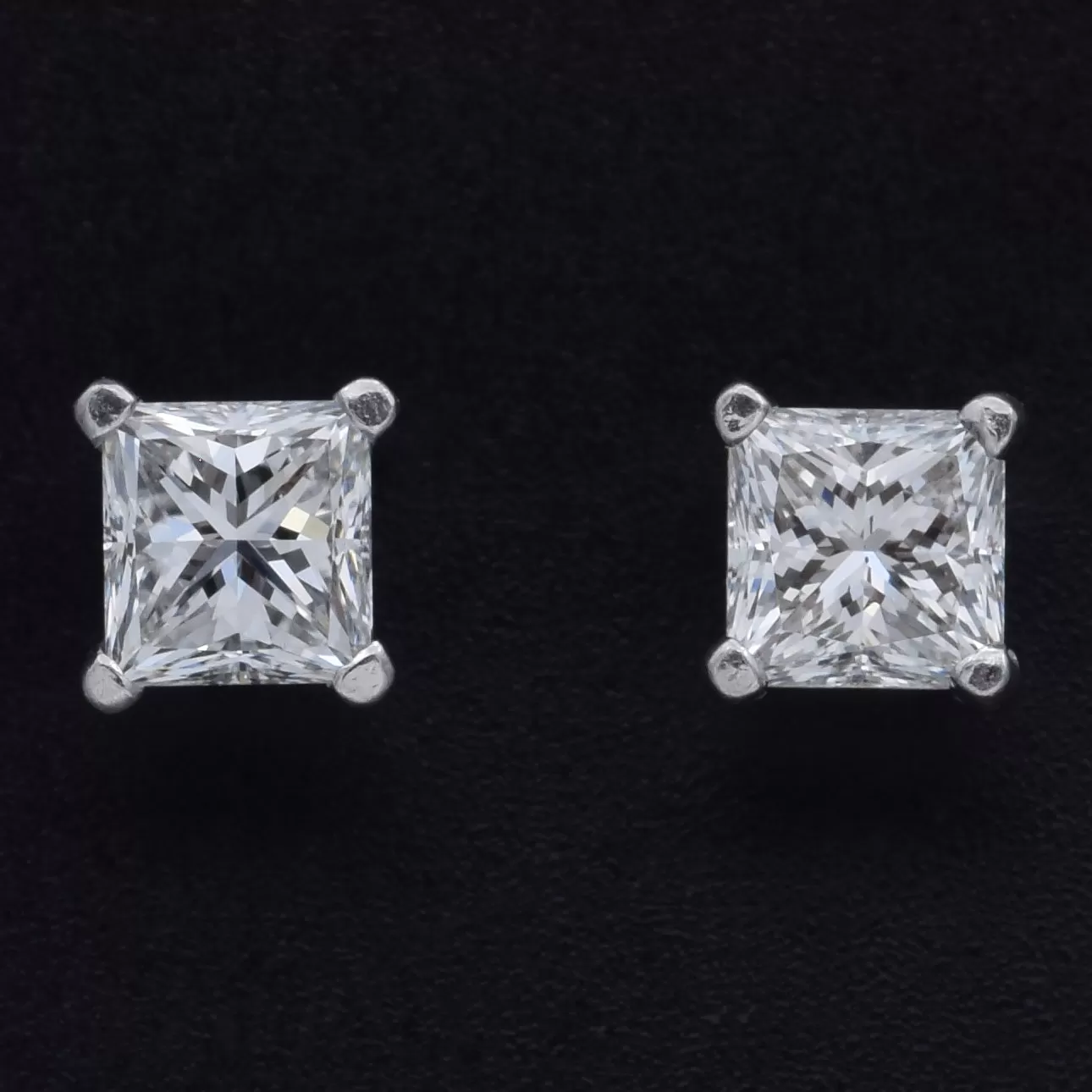 GIA Certified 1.00 TCW Princess Cut Diamond Platinum Stud Earrings F VS2