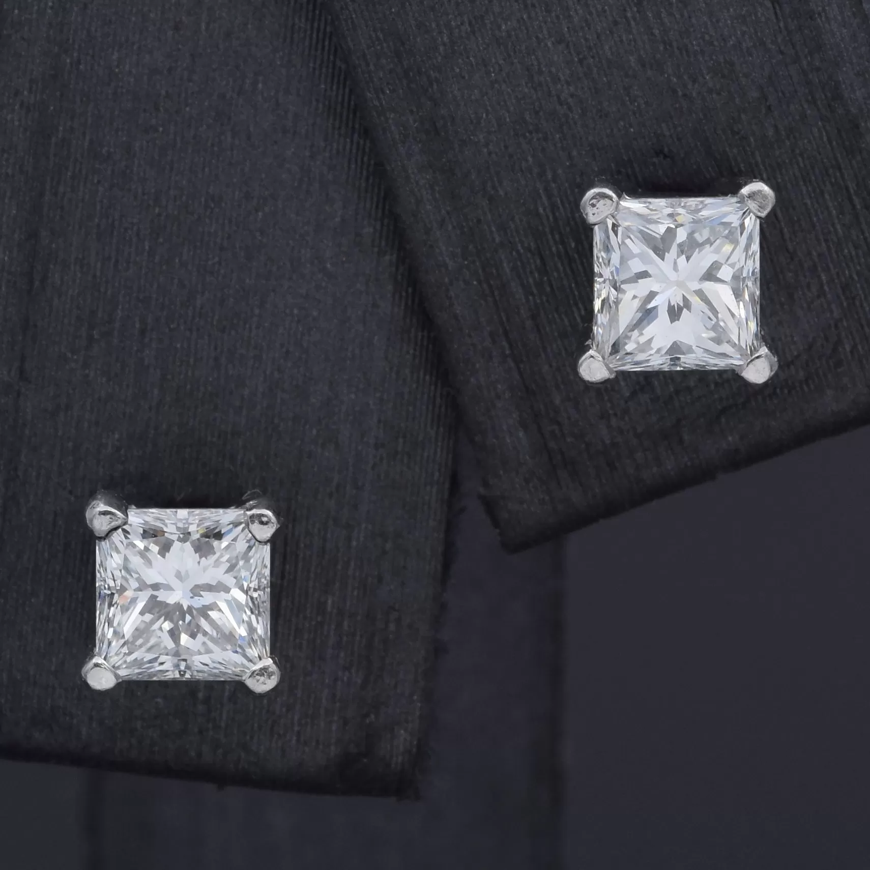 GIA Certified 1.00 TCW Princess Cut Diamond Platinum Stud Earrings F VS2