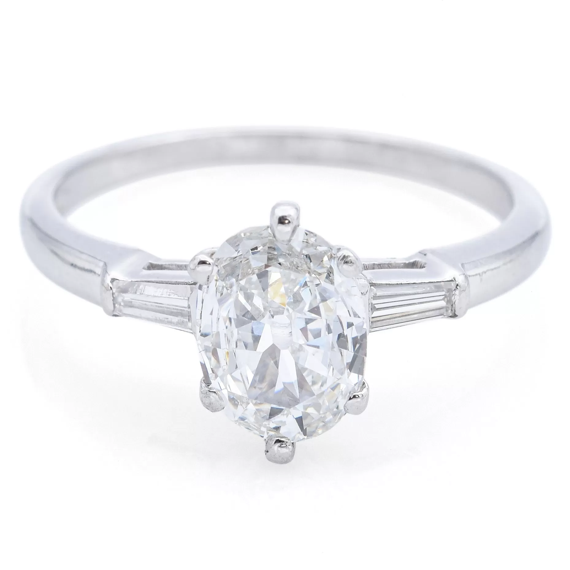 GIA Certified Antique 1.04Ct Oval Brilliant Center Diamond Platinum Ring 1.20TCW