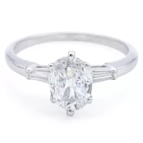 GIA Certified Antique 1.04Ct Oval Brilliant Center Diamond Platinum Ring 1.20TCW