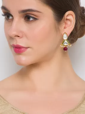 Golden and Maroon  Kundan Earrings with Onyx