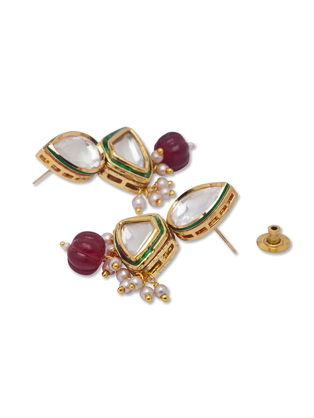 Golden and Maroon  Kundan Earrings with Onyx