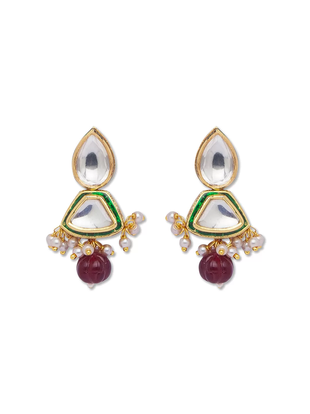 Golden and Maroon  Kundan Earrings with Onyx