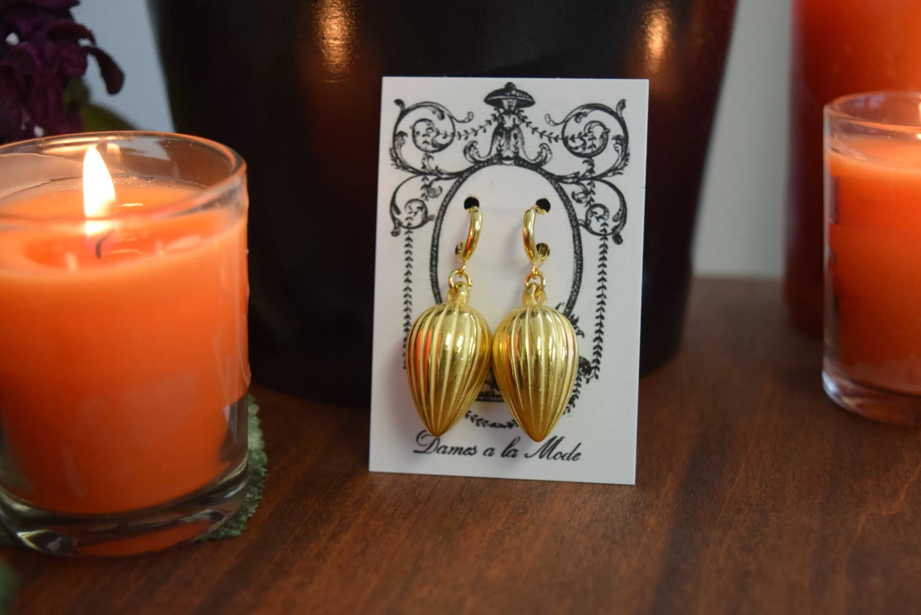 Golden Dangle Earrings - Large Teardrop