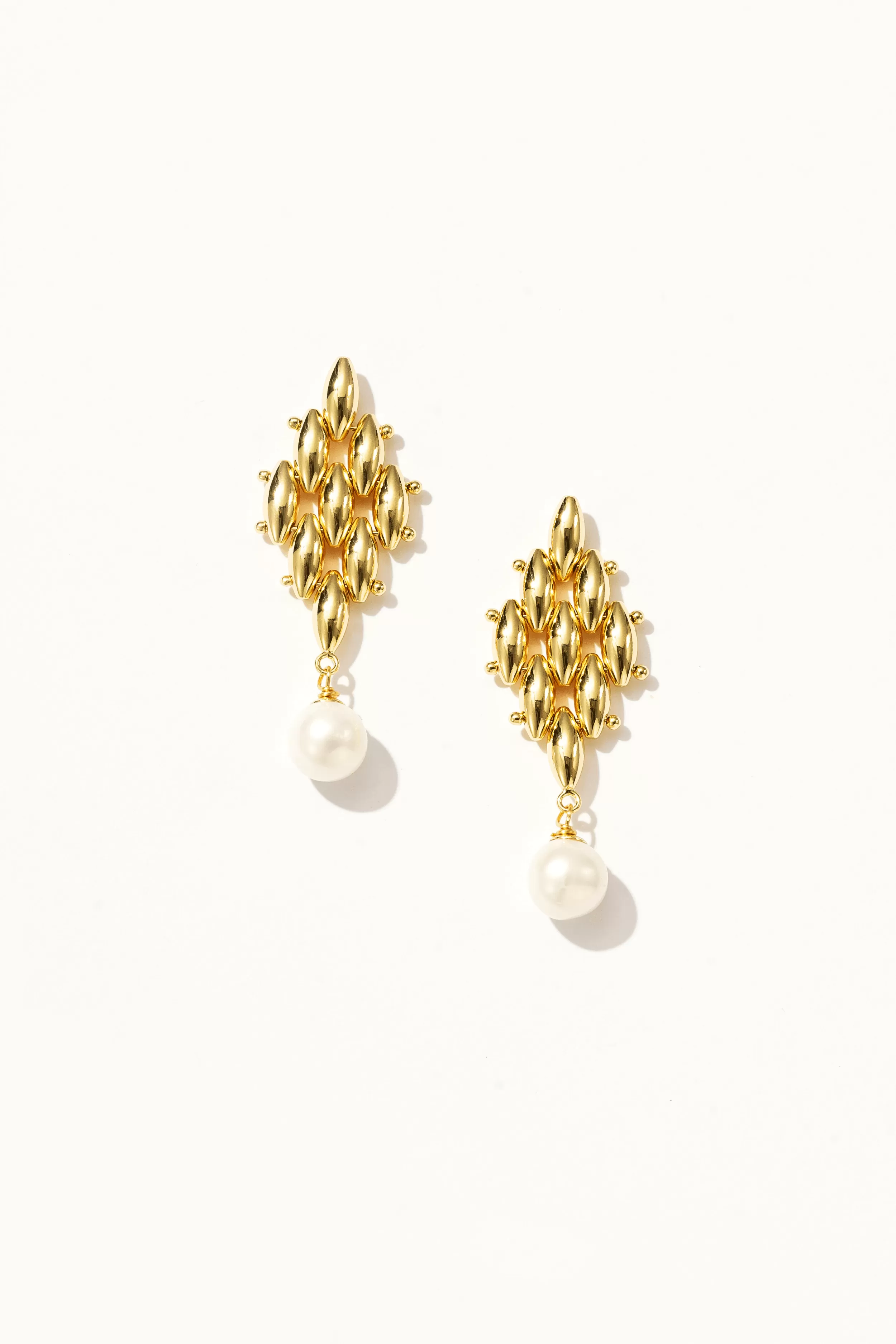 Golden Weave Pearl Drop Earrings