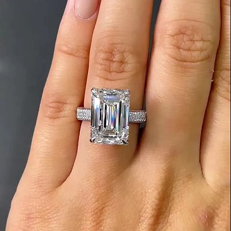 Gorgeous Emerald Cut Sterling Silver Engagement Ring