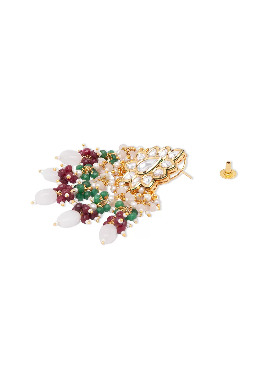 Green Maroon Gold Tone Kundan Earrings with Onyx