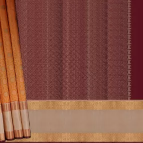 Handwoven Orange with Beige and Maroon Kajivaram Silk Saree -1667T007066DSC