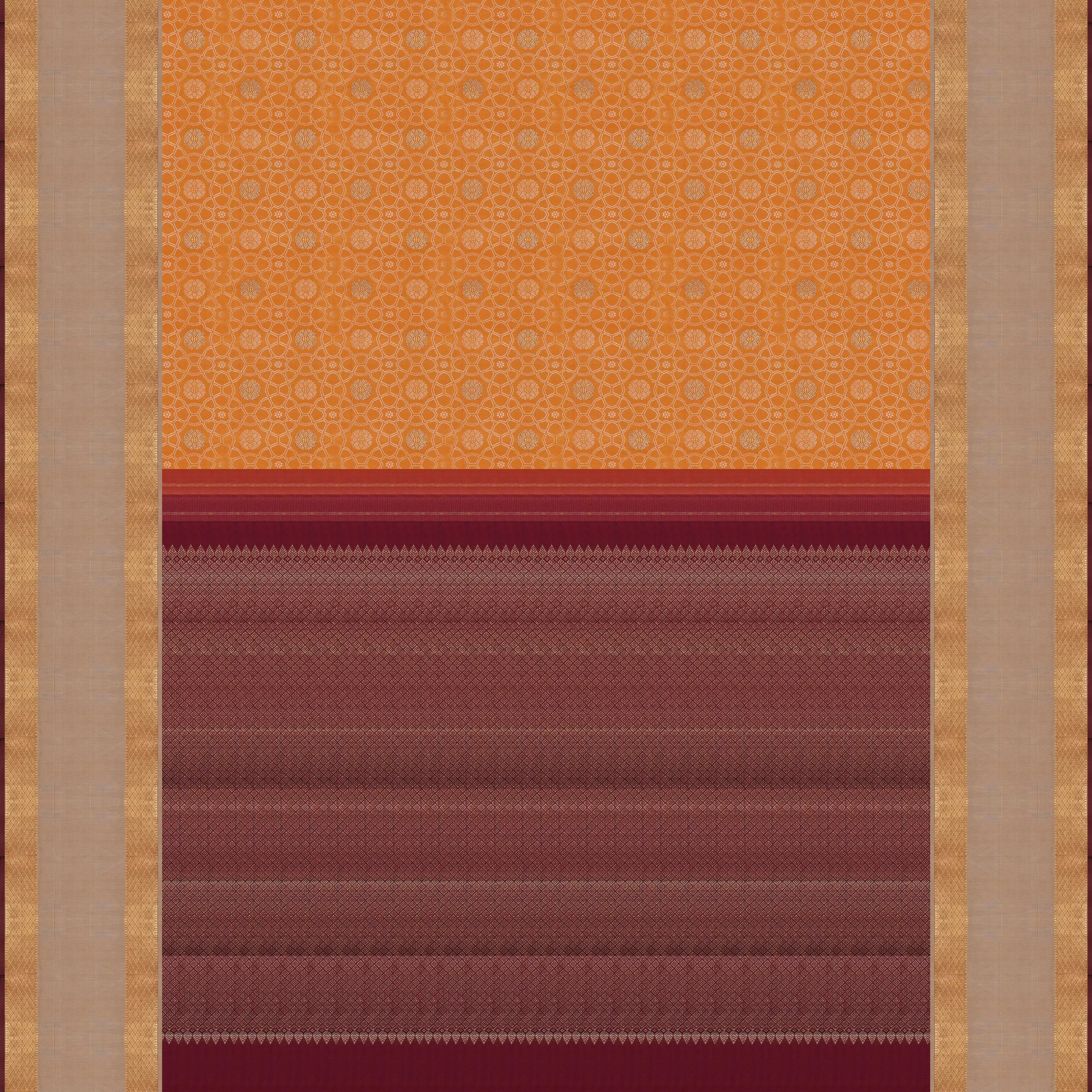 Handwoven Orange with Beige and Maroon Kajivaram Silk Saree -1667T007066DSC