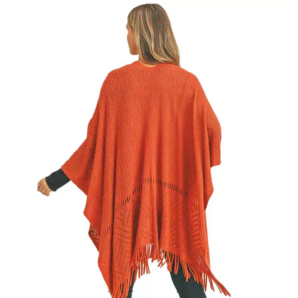 Herringbone Knit Fringe Ruana Poncho