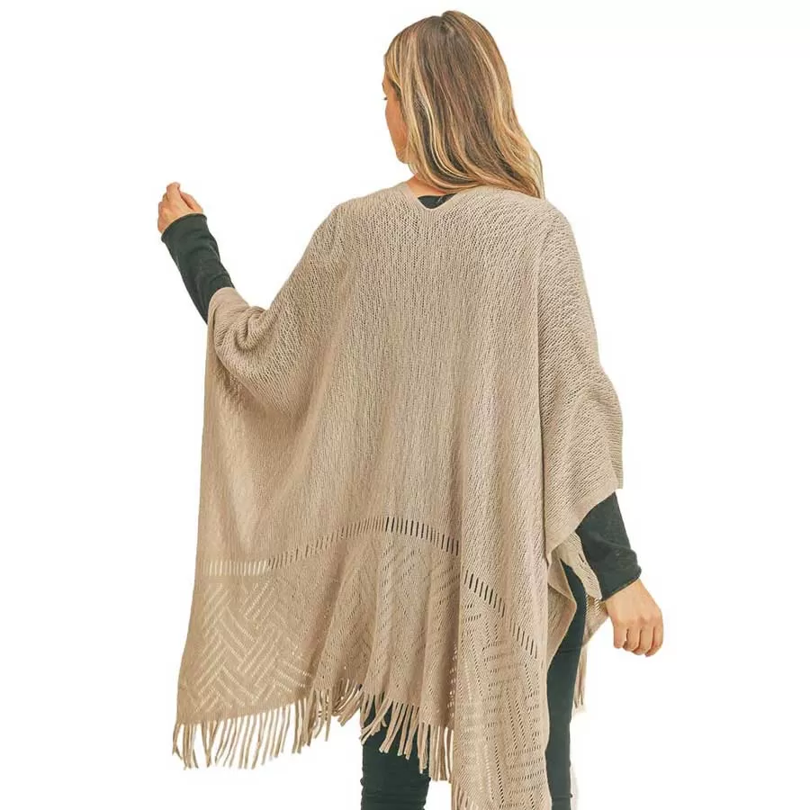 Herringbone Knit Fringe Ruana Poncho