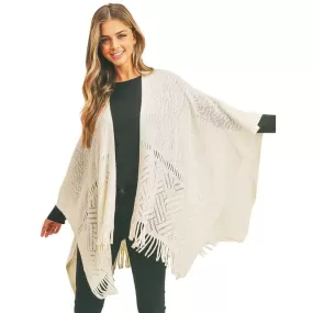 Herringbone Knit Fringe Ruana Poncho