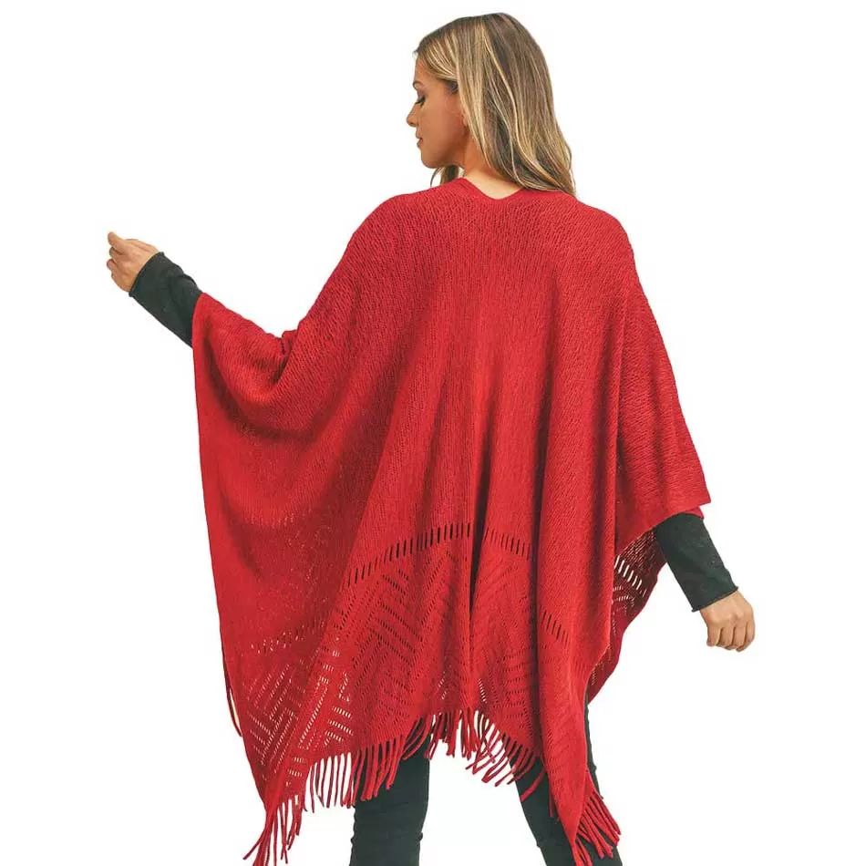 Herringbone Knit Fringe Ruana Poncho