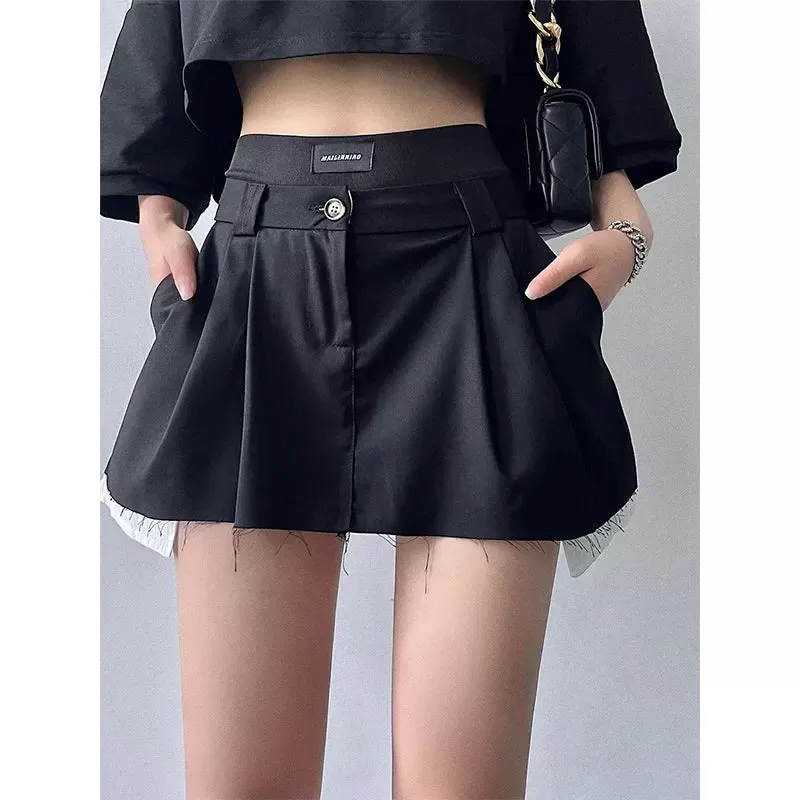 High Waist Woolen Frill Skirt