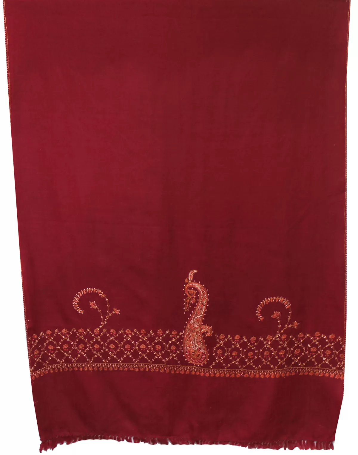 Indian Wool Scarf Hand Embroidered Womens Gift (Maroon)