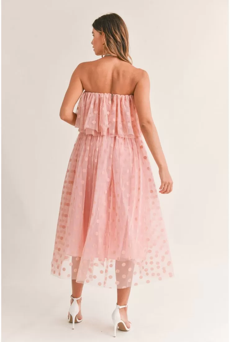 Jessa Polka Dot Tulle Ruffle Midi Dress