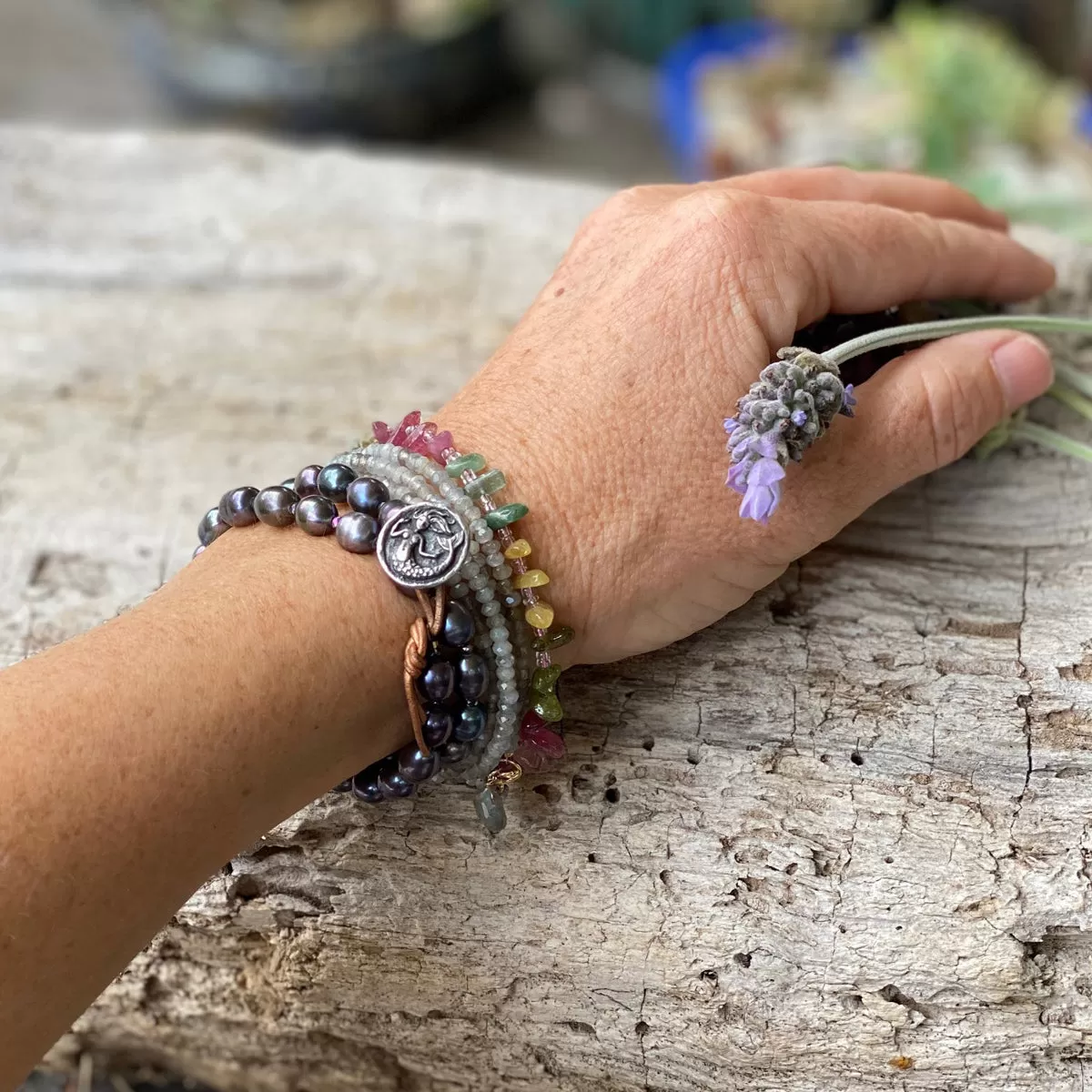 Jewelry inspired by the Sea: Mermaid Soul - Wrap Bracelet Combo with Labradorite, Pearl and Tourmaline