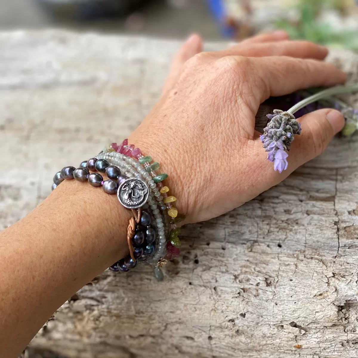 Jewelry inspired by the Sea: Mermaid Soul - Wrap Bracelet Combo with Labradorite, Pearl and Tourmaline